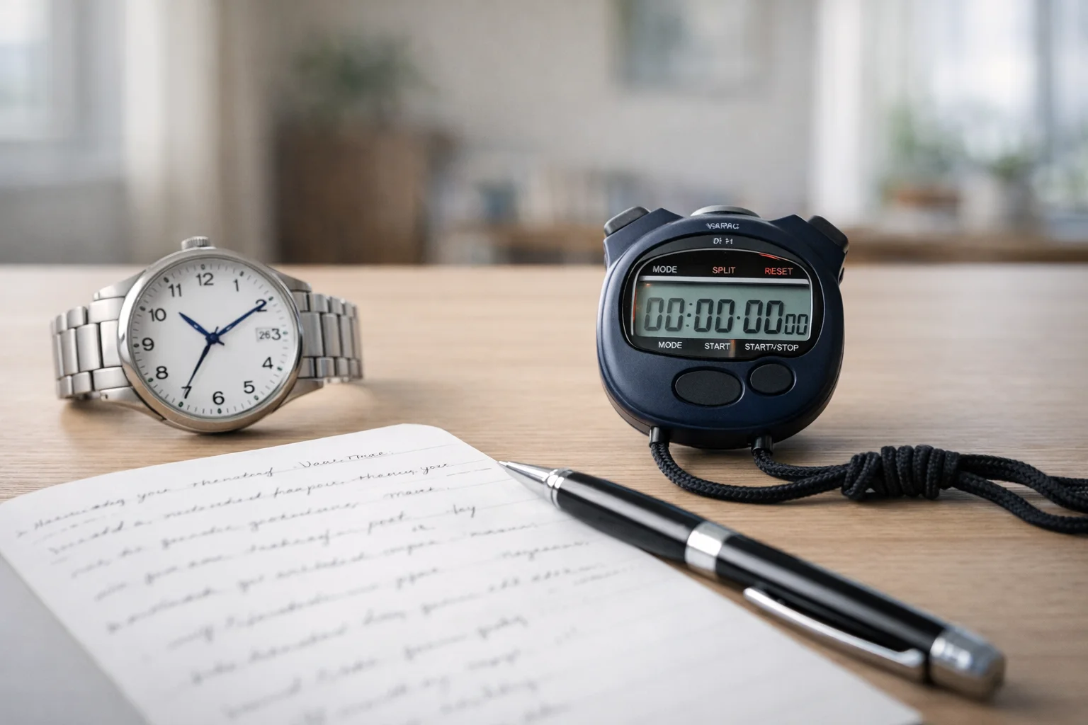 Orologio e cronometro su tavolo con appunti di scommesse