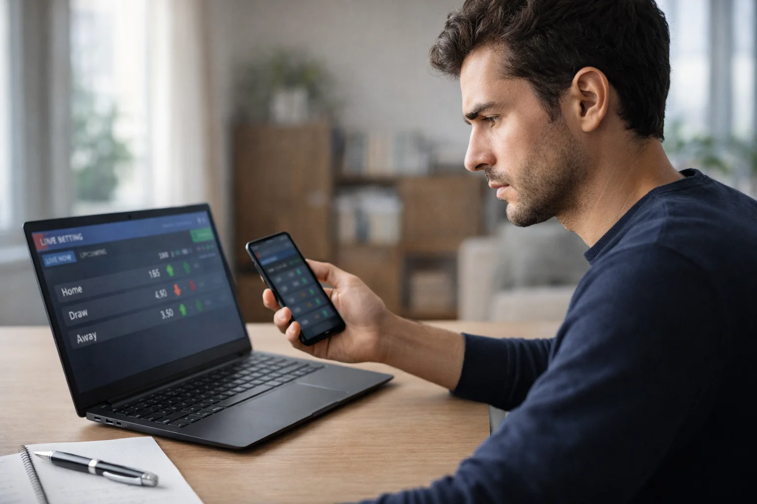 Persona che confronta diverse piattaforme su laptop e smartphone