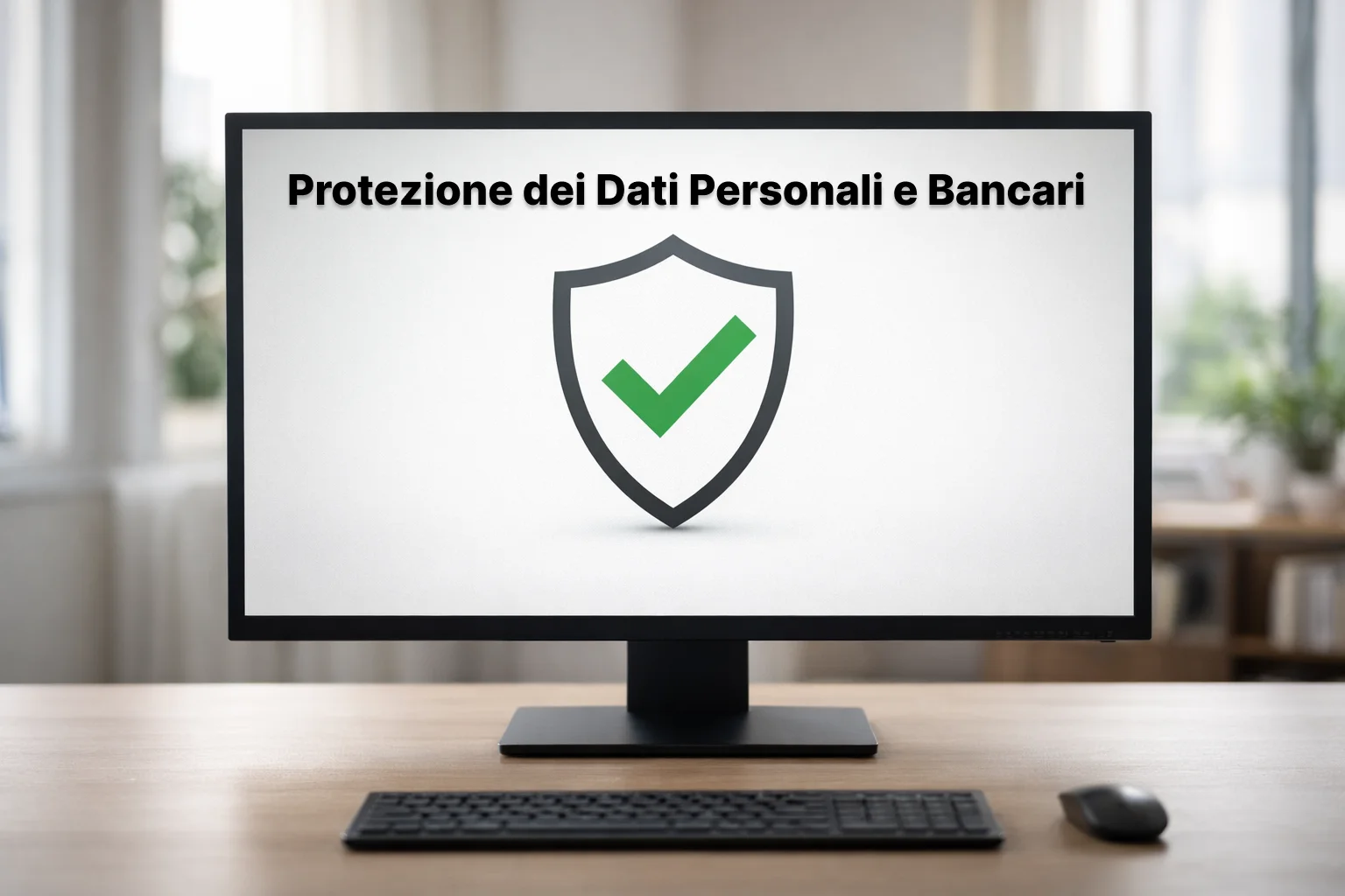 Schermo di computer con simbolo di scudo e protezione dati