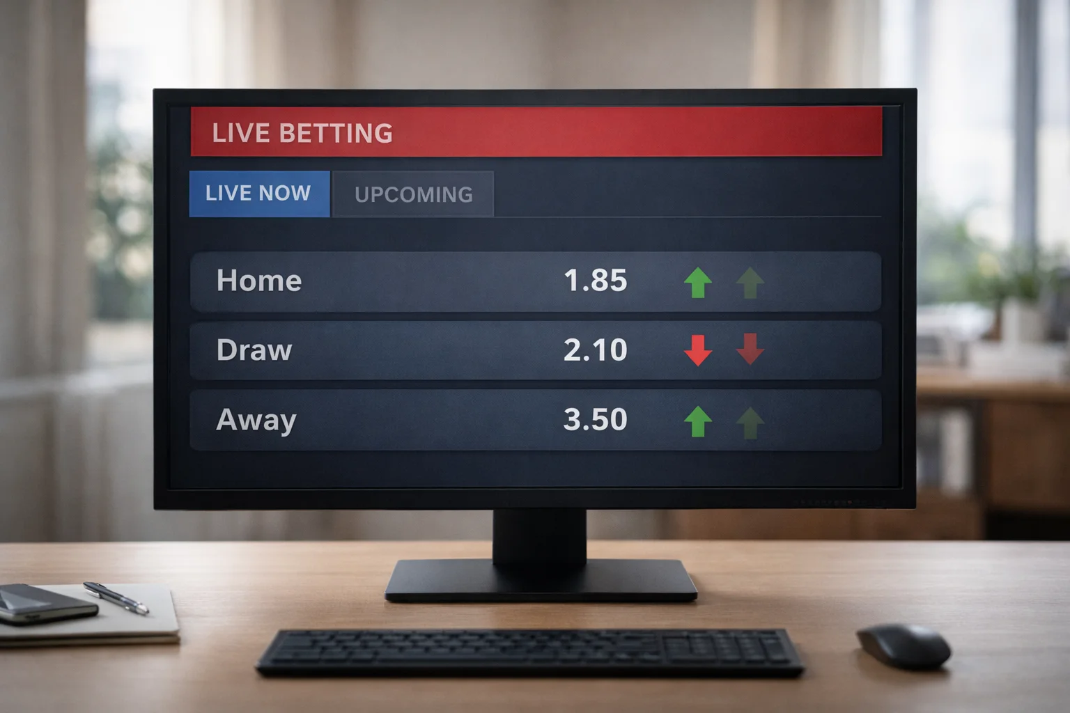 Schermo con quote che cambiano in tempo reale durante una partita