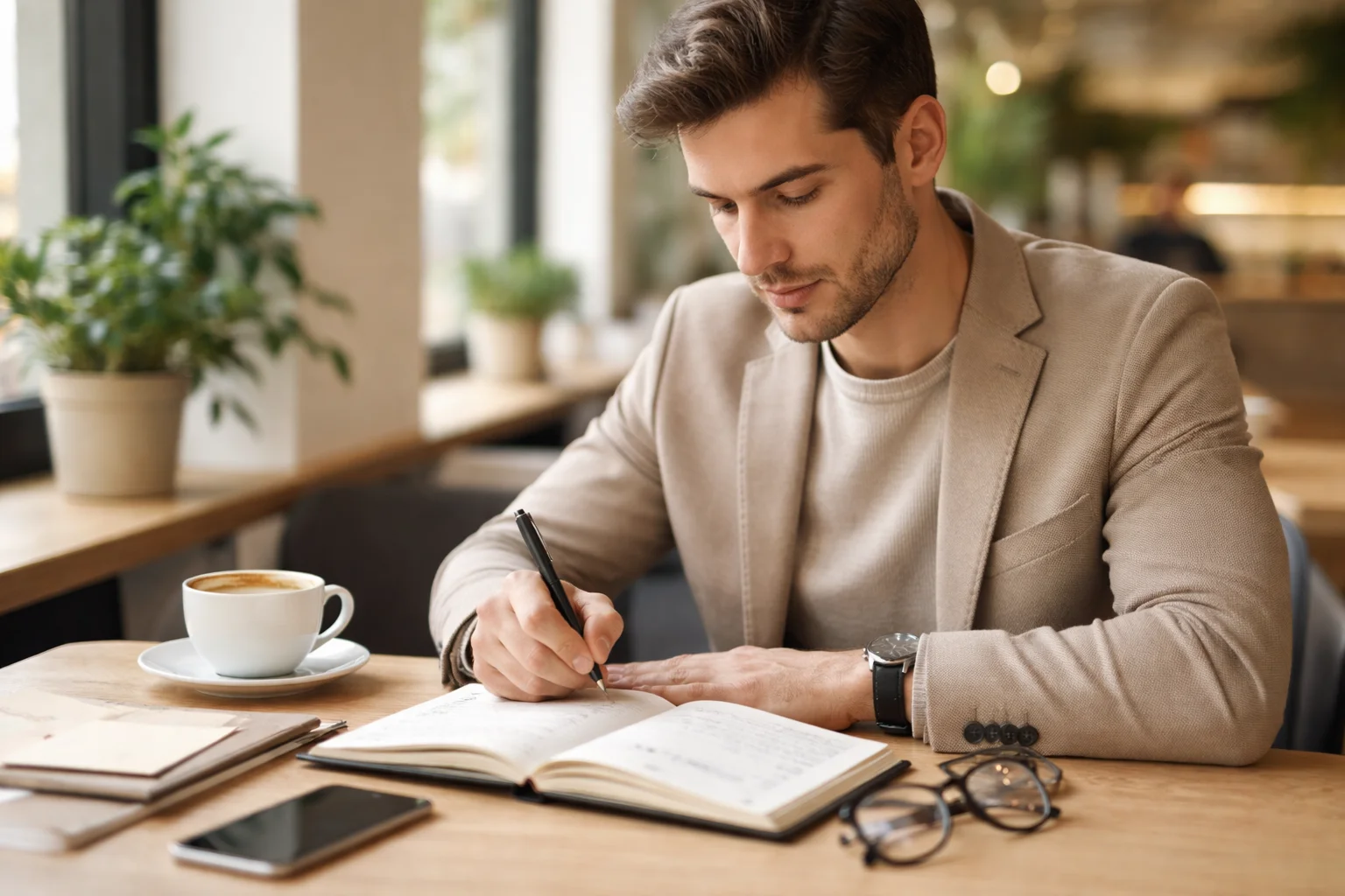 Giovane professionista che pianifica strategia con appunti
